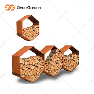 Large Modern Corten Steel Indoor & Outdoor Firewood Rack with Fireplace Tool & <b>Log</b> <b>Holder</b> for Storage - Product Image 3