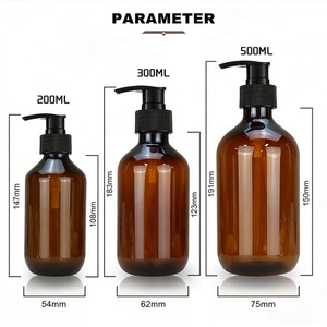 Contenants en plastique PET 300 ml marron, flacon de savon liquide rechargeable 200 ml, distributeur ambré, ensemble de flacons de lotion vides 500 ml - Product Image 4