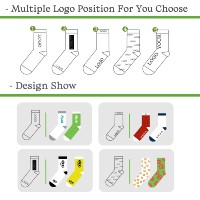 Chaussettes mi-hautes unisexes minimalistes en coton respirant, écologiques, blanches avec accents jaunes, personnalisables avec logo