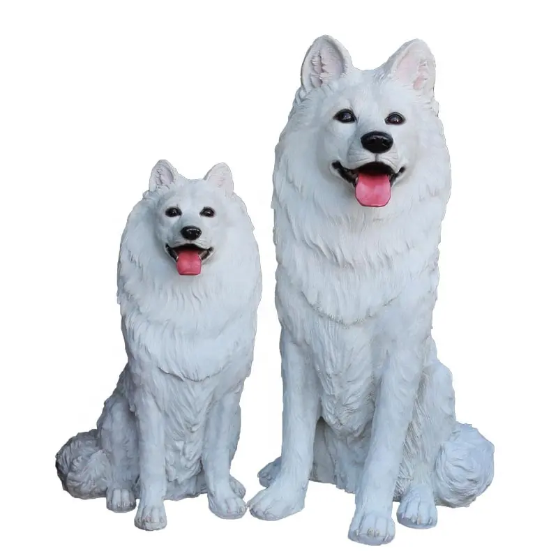 Estatueta de escultura realista de simulação, fábrica, oem, resina, estátua branca, amostrada, figuras de resina, modelo de cachorro, decoração pintada à mão