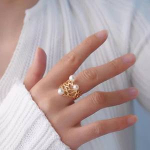 10584DIY Support de bague en argent S925 vide avec perles rondes de 8-10 mm, accessoires pour bague à double perle, bijoux en argent élégants - Product Image 4