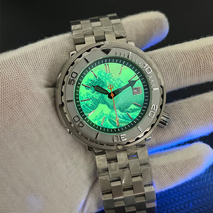 นาฬิกาทูน่า NH35ผู้ชายทำจากเหล็ก904l เรืองแสงอัตโนมัติกันน้ำได้สีเงินนาฬิกาแซฟไฟร์คริสตัลแบบไม่มีโลโก้ - Product Image 6
