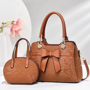 Conjunto de <span class=keywords><strong>2</strong></span> piezas, bolso de hombro con lazo, novedad de 2025, bolsos de <span class=keywords><strong>mano</strong></span> con cremallera de estilo informal de gran capacidad para mujer, brillantes - Product Image 4