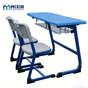 Conjunto <span class=keywords><strong>de</strong></span> Escritorio y Silla Doble Azul <span class=keywords><strong>en</strong></span> Forma <span class=keywords><strong>de</strong></span> C, Muebles Escolares <span class=keywords><strong>de</strong></span> Doble Uso para <span class=keywords><strong>Biblioteca</strong></span> Primaria - Product Image 3