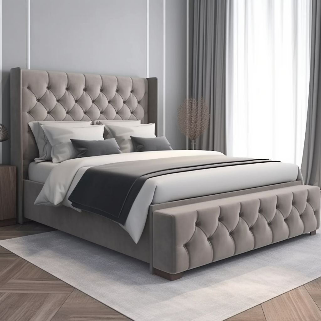 Design exclusivo Plataforma Cama luxo moderno king size cama queen size mobília do quarto conjunto estofado Quadro de beliche com cabeceira