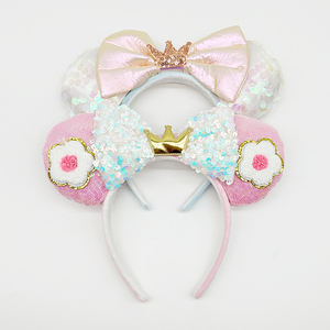 Ragazze simpatiche buffe con fiocco di paillettes fascia con corona arcobaleno orecchie da topo fasce per capelli per la testa del parco divertimenti - Product Image 3