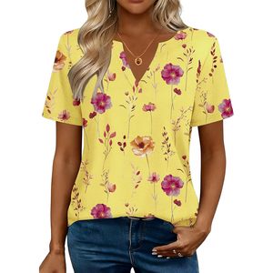 Camiseta de Manga Corta con Cuello en V y Estampado Floral para Mujer, Blusa Informal para Uso Diario, Top Transpirable de Poliéster - Product Image 4