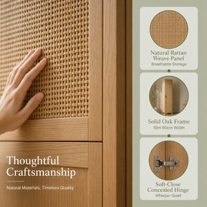 <span class=keywords><strong>Armario</strong></span> Independiente Japonés Personalizado, Delgado y Estrecho, de Roble Macizo y Ratán Natural, de Gran Capacidad para Almacenamiento en Dormitorios de Apartamentos - OEM - Product Image 2