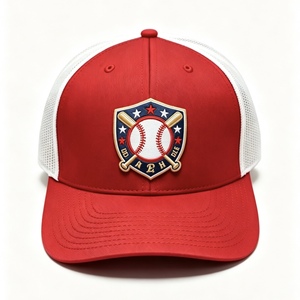 Custom 3D Embroidered <b>Baseball</b> <b>Cap</b> Breathable Mesh Trucker Hat for <b>Men</b> Women Red White Color <b>Baseball</b> Logo Adjustable Snapback - Product Image 1