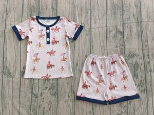 Conjunto de 2 piezas RTS Boutique para bebé niño: Camiseta y pantalón corto de algodón y elastano con estampado de ancla estilo western, ideal para primavera y otoño, con temática del 4 de julio americano. - Product Image 4