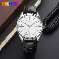 Montre à quartz classique de luxe pour homme Skmei 9298, boîtier en alliage, bracelet en cuir 20 mm, cadran en verre, aiguilles, OEM