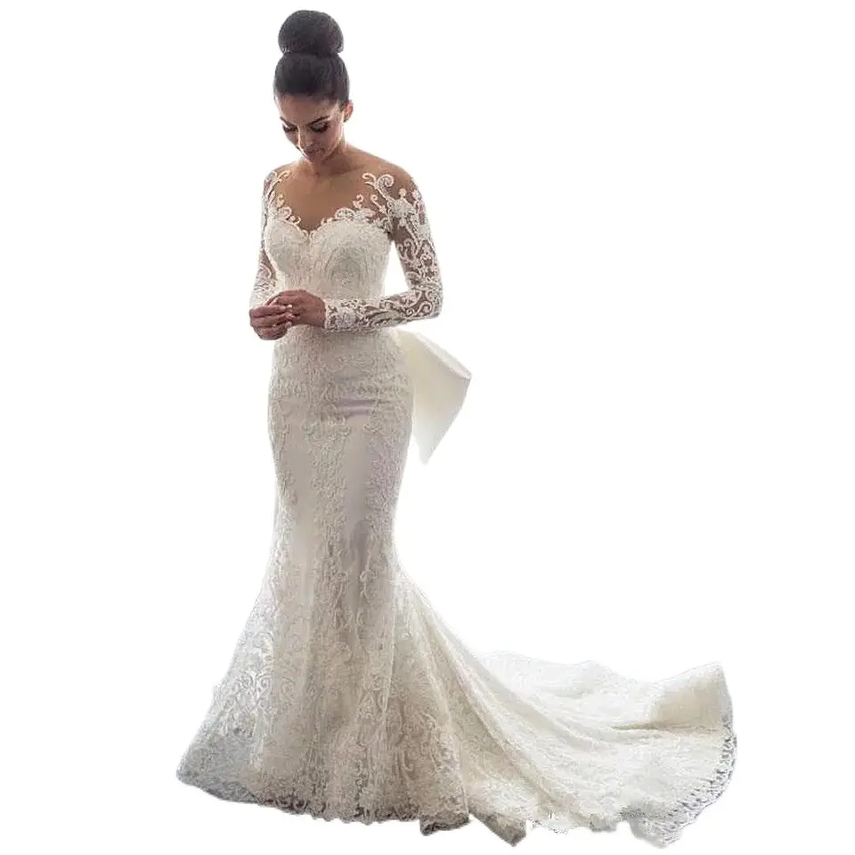Gaun pengantin mewah desain baru gaun pengantin putri duyung putih elegan kereta lepas pasang 2022