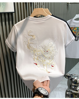 T-shirt pour homme personnalisé de haute qualité, broderie de logo, vêtements pour homme, décontracté, manches courtes, coton lourd, t-shirt brodé pour homme, blanc
