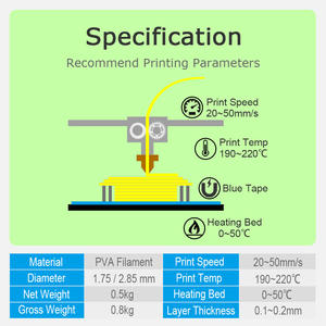 <span class=keywords><strong>Filament</strong></span> PVA OPY 1,75 mm 0,5 kg Soluble dans l'eau Matériel d'impression <span class=keywords><strong>3D</strong></span> Shenzhen 100% matière première <span class=keywords><strong>Filament</strong></span> PVA - Product Image 4