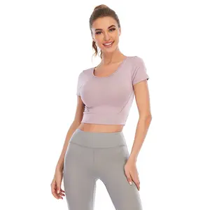 Donne promozionali hot sport abbigliamento da corsa abbigliamento sportivo palestra fitness scava fuori t-shirt donne sexy yoga top