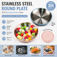 Assiette bébé ronde en acier inoxydable 304 avec silicone, plateau repas antidérapant pour enfants, plat d'alimentation en métal de qualité alimentaire pour tout-petits, usine OEM