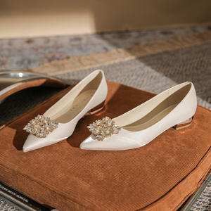 Bailarinas con punta en pico, forma de gota de agua, hebilla cuadrada, suela de seda, tacón bajo, puntera poco profunda, impermeables, ligeras, para boda - Product Image 5