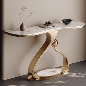 Tavolo Console Moderno e Semplice in Acciaio Inox Dorato, Lussuoso Tavolo Laterale in Marmo per Soggiorno, Corridoio Stretto e Ingresso - Product Image 5