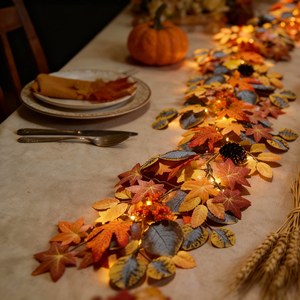 Guirlande de feuilles d'érable d'automne avec lumières LED, chemin de table pour Thanksgiving, feuilles artificielles, guirlande lumineuse en forme de cône de pin, décoration d'intérieur - Product Image 4