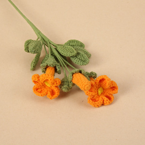 ดอกไม้ประดิษฐ์รูปดอกทรัมเป็ตถักโครเชต์ ยี่ห้อเคเซียง สีส้มใบเขียว ตกแต่งโต๊ะ ตกแต่งบ้าน ห้องนั่งเล่น - Product Image 2