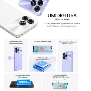 Teléfono Móvil UMIDIGI G5A con Reconocimiento Facial, 4GB+64GB, Pantalla de 6.52 Pulgadas, <span class=keywords><strong>Android</strong></span>, Smartphone 4G, Desbloqueo por Huella Dactilar, Carga Rápida de 10W - Product Image 2