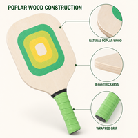 Ensemble de raquettes de pickleball rectangulaires en bois pour jeunes, en peuplier, personnalisé pour les sports de plein air
