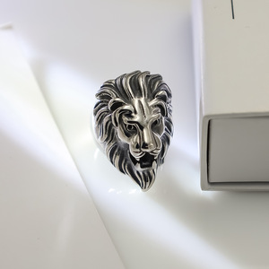 Lion Head <b>Ring</b> <b>Titanium</b> Steel Men's Retro Animal Zodiac Index Finger Jewelry Gift - Product Image 3