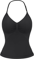 Tank Top Halter Seamless Wanita Custom OEM, Camisole Yoga dengan Bra Terintegrasi, Fit Reguler, Stretchable, Bernapas, Ringan, Cepat Kering