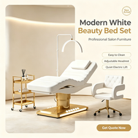 Ensemble de Mobilier de Luxe pour Salon de Beauté Noir et Or, Lit de Massage Cosmétique Électrique à 3 Moteurs, Lit Facial Réglable pour Cils avec Lampe