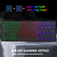 Moda stil kablolu ultra ince OEM İngiltere abd İspanyolca özelleştirilmiş LED aydınlatma RGB 64 tuşları Mini oyun klavyesi Tablet Laptop için