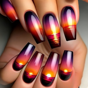 Faux ongles longs carrés à presser en gros, <span class=keywords><strong>avec</strong></span> un nouveau design <span class=keywords><strong>Coucher</strong></span> <span class=keywords><strong>de</strong></span> <span class=keywords><strong>soleil</strong></span> sur <span class=keywords><strong>la</strong></span> <span class=keywords><strong>mer</strong></span>, un choix tendance et élégant pour <span class=keywords><strong>la</strong></span> saison estivale - Product Image 1
