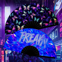 UV baskı büyük özelleştirilmiş baskı Rave el Fan festivaller için büyük katlanır yelpazeler Neon UV reaktif parti bambu yelpaze