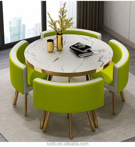 Sang Trọng Hiện Đại Vòng Hàng Đầu Phòng Ăn Bàn Ăn Đặt Với Kim Loại Chân MDF Gỗ Top 4 Ghế Tùy Chỉnh Đồ Nội Thất Nhà - Product Image 3