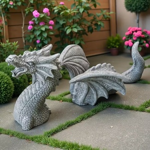 linlinfa Grande scultura di drago in resina, statuette di drago da giardino, decorazione per esterni, scultura di drago gotico, artigianato per patio, prati e animali acquatici