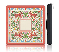 Tapis de jeu de Mahjong vintage bohème à bordure florale, couverture de table carrée rouge-vert avec sac de rangement