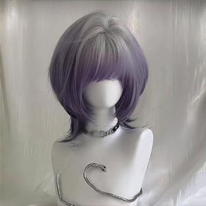 Peluca degradada gris púrpura estilo Wu Mi, larga y recta con flequillo lateral, densidad del 130%, línea de cabello natural, fibra Kanekalon - Product Image 2