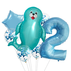 <span class=keywords><strong>Globo</strong></span> de película de aluminio semanal de León de agua de dibujos animados creativos para decoración de fondo de fiesta de cumpleaños con tema de mar - Product Image 4