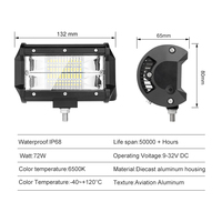Barre lumineuse de travail LED RCJ 6500K 9-32V 5 pouces 72W en aluminium aéronautique 6063 avec puce 3030, faisceau spot/diffuse, garantie 12 mois, pour véhicules tout-terrain