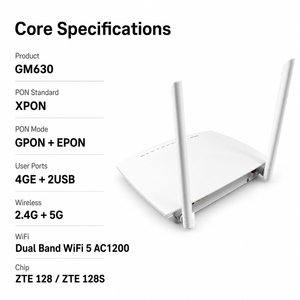 <b>ZTE</b> GM630 ont Fiber Optic Network Enclosed House 1GE 4GE GPON XPON ONU Dual Band <b>Router</b> with AC1200 WIFI 5 Brand New - Product Image 4
