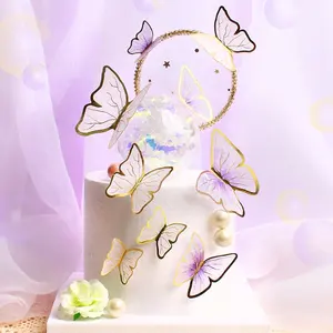 5 개/대 나비 종이 케이크 토퍼 생일 축하 웨딩 케이크 플래그 디저트 장식 베이킹 용품