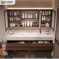 Buildgres Meuble-lavabo élégant de 60 pouces avec lavabo double Meuble-lavabo de salle de bain brillant