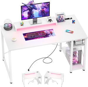 Bàn chơi game sang trọng với RGB LED chiếu sáng có thể điều chỉnh chiều cao Bàn máy tính cho văn phòng gia đình & phòng ngủ vật liệu thép - Product Image 1