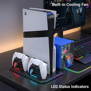 YJT-5OT2074 RGB Ambient Light Charging <strong>Stand</strong> for <strong>PS5</strong>/<strong>PS5</strong> Slim Professional Dual <strong>Controller</strong> Charger Cooling <strong>Stand</strong> with LED Effect - Product Image 6