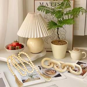 Décoration de table à manger de style bohème, ferme et rural, soigneusement conçue, avec 5 chaînes en bois et perles naturelles - Product Image 4