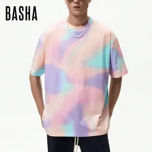 BASHAsports重量级加大码男装批发t恤带标志定制裁剪上衣t恤男士扎染衬衫