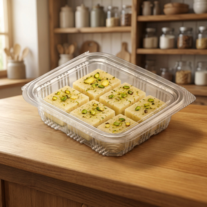 Crystal-clear Food Grade Recyclable Square PET Hinge Box 250ml/8oz Capacity Customizable Bakery <b>Sweet</b> <b>Containers</b> Wholesale - Product Image 2