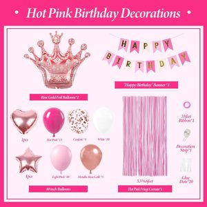 Decorazioni per <span class=keywords><strong>Compleanno</strong></span> Principessa <span class=keywords><strong>Rosa</strong></span> Acceso per Donne Palloncini Bianchi e <span class=keywords><strong>Rosa</strong></span> Chiaro Striscione Frange e Tende <span class=keywords><strong>Buon</strong></span> <span class=keywords><strong>Compleanno</strong></span> - Product Image 2