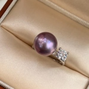 Anillo de Perla Púrpura de Diseño Minimalista, Color Púrpura Uva Original, Diamante Único, Balanza de Equilibrio, 11-12 mm, Redondo, Ligero - Product Image 4