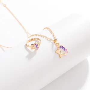 Girl Accessories Kids Best Friend Necklace Gift Purple Lamb Necklace Ring for Bestie Birthday Alloy Pendant Necklaces CN;ZHE