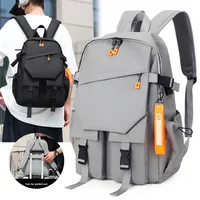 Sac à dos unisexe en jean respirant en polyester pour ordinateur portable, idéal pour les voyages d'affaires, avec bretelles incurvées, style urbain tendance
